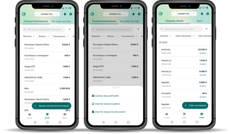 écrans de téléphone avec l'application Pennylane